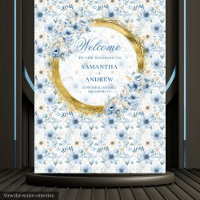 Stylish Boho Pastel Blue Gold Wedding Backdrop