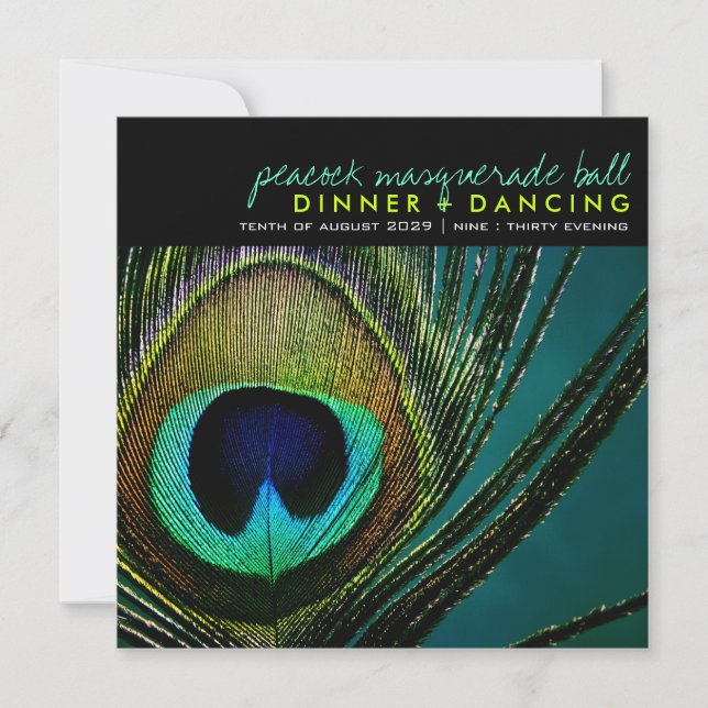 Stylish Boho Peacock Feather Photo Cocktail Party Invitation (Front)