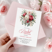 Stylish Boho Red White Gold Floral Bridal Shower  