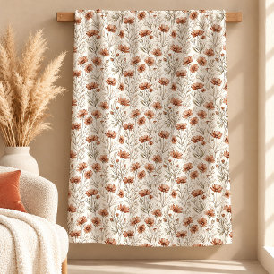 Stylish Boho Terracotta Copper Flowers Blanket