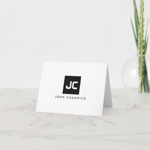 Stylish Bold Black Square Two Monogram Initial Note Card