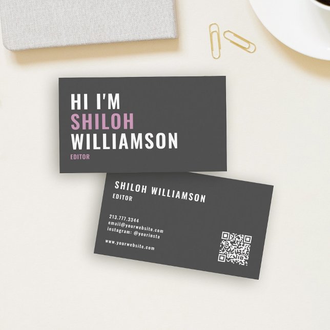 Stylish Bold Cool Striking Modern Typography Business Card (Bold Striking QR business card for small businesses)