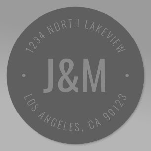Stylish Bold Monogram & Circular Text Dark Grey Classic Round Sticker