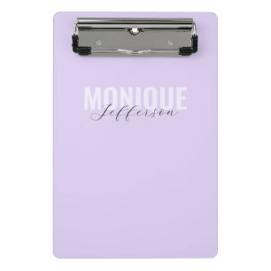 Stylish Bold Monogram Name Modern Lilac Lavender Mini Clipboard