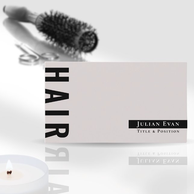 Stylish Bold Typography Beige Hair Stylist Business Card (Creator Uploaded)