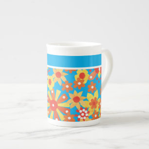 Stylish Bone China Mug, Ditzy Orange Flowers Mug