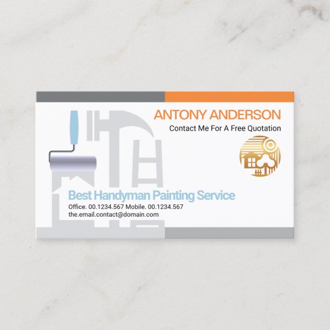 Stylish Border Frame Handyman Roller Paint Brush Business Card (Front)