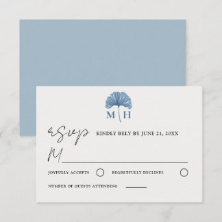 Stylish Botancial Monogram Dusty Blue Wedding RSVP Card