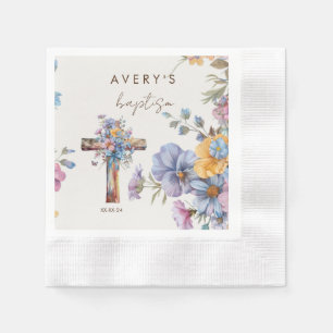 Stylish Botanical Baptism cross elegant  Napkin