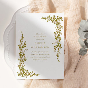 Stylish Botanical Border Ochre Gold Bridal Shower  Invitation