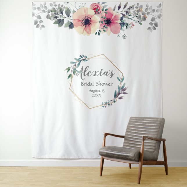 Stylish Botanical Bridal Shower Tapestry (In Situ)