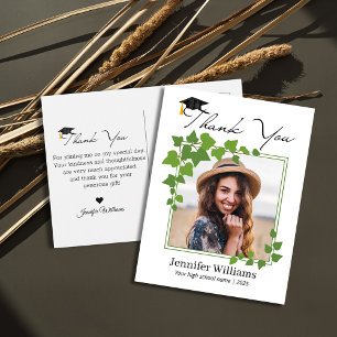 stylish botanical frame photo thank you graduation postcard