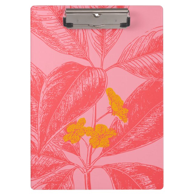Stylish Botanical Leaf Nature Art in Pink and Red Clipboard (Front)