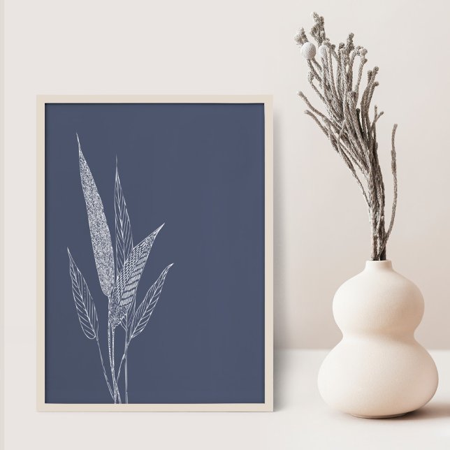 Stylish Botanical Leaves Minimalist Navy Blue Poster (Creator Uploaded)