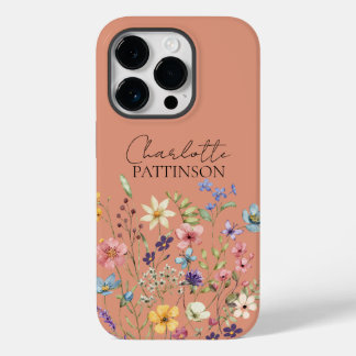 Stylish Botanical Wildflower  Monogram Peach Case-Mate iPhone 14 Pro Case