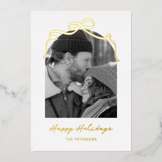 Stylish Bow Arch Couple Christmas Photo Gold