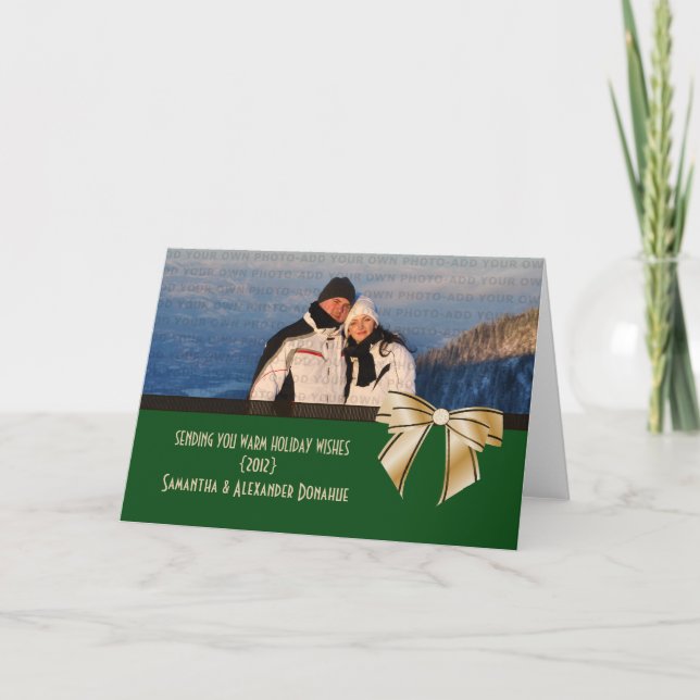 Stylish Bow Holiday Greeting Card, Green Card (Front)