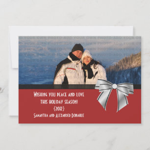 Stylish Bow Holiday Photo Flat Card, Dark Red Card