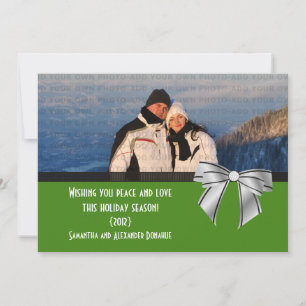 Stylish Bow Holiday Photo Flat Card, Olive Green Card