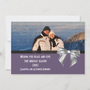 Stylish Bow Holiday Photo Flat Card, Purple Card