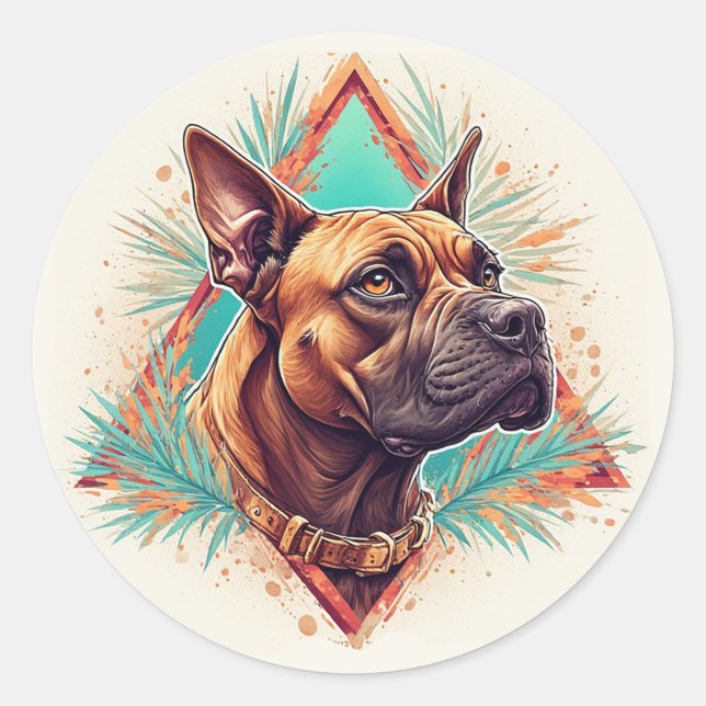 Stylish Boxer Dog Classic Round Sticker (Front)