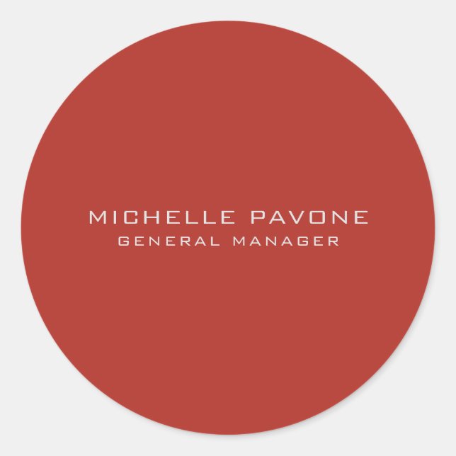Stylish Brick Red & Grey Simple Plain Professional Classic Round Sticker (Front)