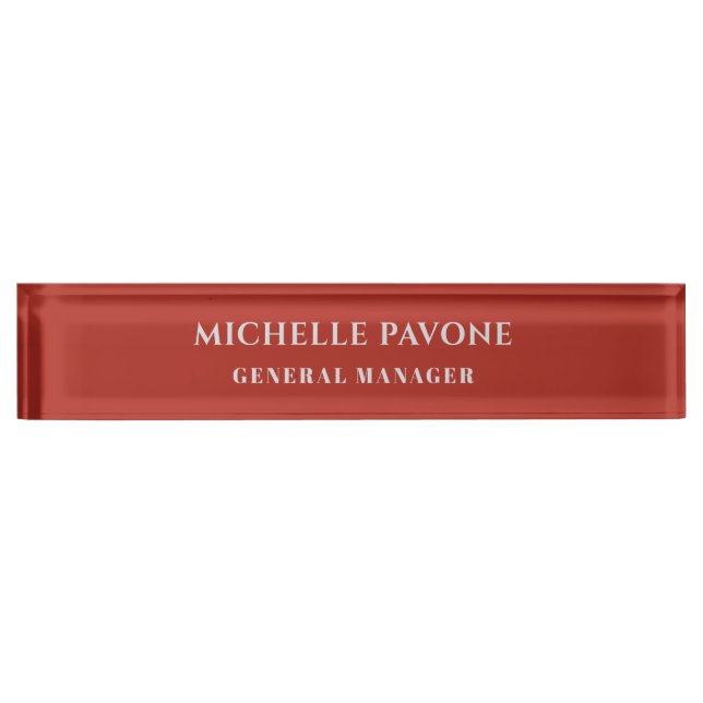 Stylish Brick Red & Grey Simple Plain Professional Nameplate (Front)