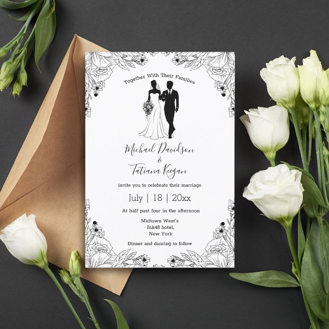 stylish bride and groom illustration wedding  invitation (Creator Uploaded)
