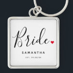 Stylish Bride Wedding Key Ring<br><div class="desc">The perfect gift for any bride,  the fun and modern design features a stylish typography script "Bride" with cute little red love heart full stops. The design is easy to personalise with your name and established wedding date and will be the perfect keepsake from your special day.</div>