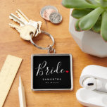 Stylish Bride Wedding Key Ring<br><div class="desc">The perfect gift for any bride,  the fun and modern design features a stylish typography script "Bride" with cute little red love heart full stops. The design is easy to personalise with your name and established wedding date and will be the perfect keepsake from your special day.</div>