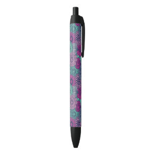 Stylish bright pattern of gorgeous flowers black ink pen