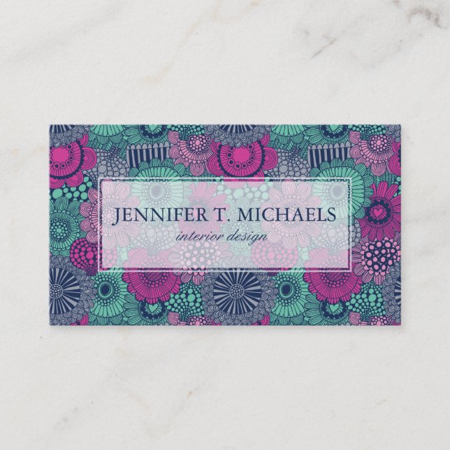 Stylish bright pattern of gorgeous flowers business card (Front)