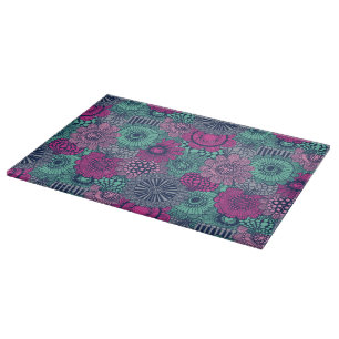 Stylish bright pattern of gorgeous flowers cutting board
