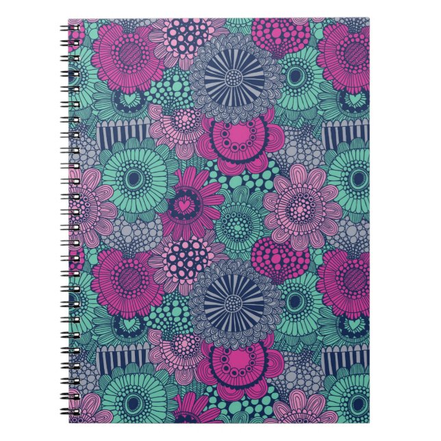 Stylish bright pattern of gorgeous flowers spiral notebook (Front)