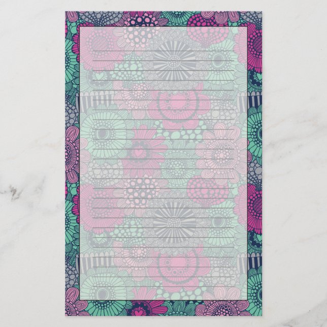Stylish bright pattern of gorgeous flowers stationery (Front)