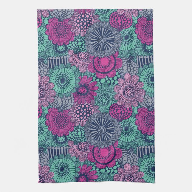 Stylish bright pattern of gorgeous flowers tea towel (Vertical)