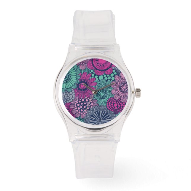 Stylish bright pattern of gorgeous flowers watch (Front)