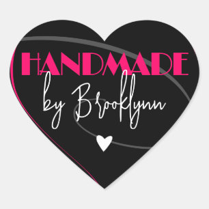 Stylish Bright Pink Handmade Made with Love Heart Sticker