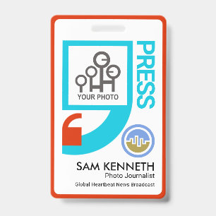 Stylish Bright Quotation Mark Motif Press Reporter ID Badge