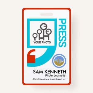 Stylish Bright Quotation Mark Motif Press Reporter ID Badge