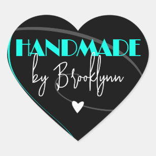 Stylish Bright Teal Handmade Made with Love Heart Heart Sticker