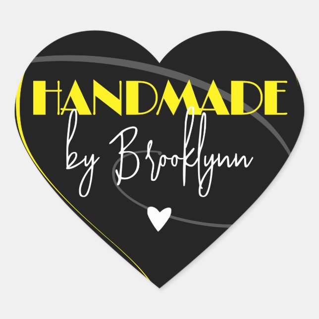 Stylish Bright Yellow Handmade Made Love Heart Sticker (Front)