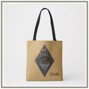 Stylish Bronze and Black Glitter Masquerade Tote Bag