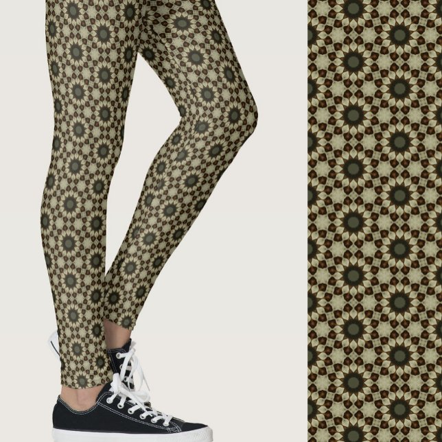 Stylish brown and tan geometric patterned leggings (Creator Uploaded)
