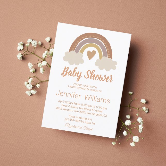 stylish brown cute rainbow heart baby shower invitation (Creator Uploaded)
