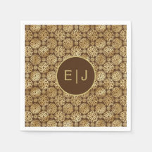 Stylish Brown & Gold Dahlias Pattern Monogram 