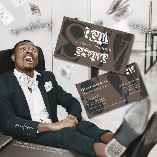 Stylish Brown Gray and White with Initials Modern Business Card