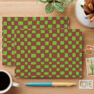Stylish Brown Green Chequered Chequerboard Pattern Envelope