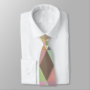 Stylish Brown, Green & Pink Diamond Pattern Design Tie