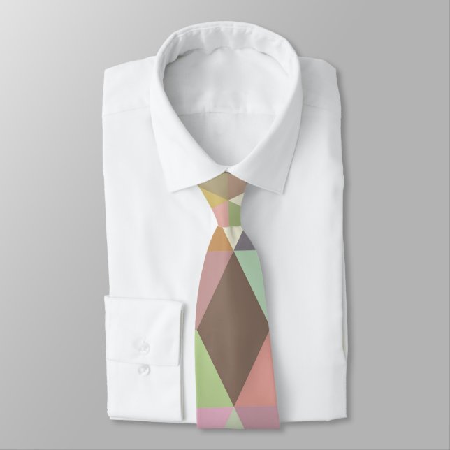 Stylish Brown, Green & Pink Diamond Pattern Design Tie (Tied)